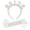 Ensemble serre-tête et écharpe 'BRIDE' en perles et strass pour enterrement de vie de jeune fille - Ensemble Deux Pièces Pour La Mariée [diamant Blanc] / Taille unique