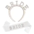 Serre-tête BRIDE en perles et cristaux avec écharpe en satin blanc pour enterrement de vie - Ensemble Deux Pièces Pour La Mariée [diamants Irisés] / Taille unique