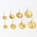 6-12mm golden stainless steel circular earring studs with hole for DIY jewelry making - Water-plated Gold (6mm) - Earring Post Only (Without Earring Backs)