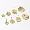 Premium gold stainless steel round disc earring stud bases with hole DIY jewelry findings - Vacuum-plated Gold (10mm) - Earring Post Only (Without Earring Backs)