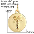 Pendente circolare in rame dorato con motivo a palma e dimensioni totali di 14mm - Ciondolo Totem con Palma da Cocco Rotondo
