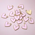 Macro view of pink enamel heart charms with gold beaded borders for DIY jewelry. - Aj5-02 (16x13mm 0.8g)