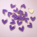 Close-up of purple heart charms with gold beaded edges for DIY jewelry. - Aj5-08 (16x13mm 0.8g)
