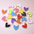 Assorted colorful enamel heart charms with gold beaded edges for DIY jewelry making accessories - Random Mixed