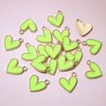 Fluorescent green heart-shaped alloy pendant charms with gold trim for DIY jewelry - Aj5-05 (16x13mm 0.8g)