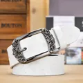 Ceinture rétro en cuir blanc pour femmes avec élégant gaufrage de motifs papillons - Blanc