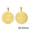 18k gold plated stainless steel Saint Benedict medal pendant for jewelry making 25x27mm - Gold Double-sided Corrosion