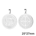 Stainless steel St. Benedict medal pendant showing front and back views, size 25x27mm - Steel-colored Double-sided Corrosion