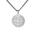 Silver stainless steel Saint Benedict medal pendant necklace on a durable curb chain - Steel-colored Double-sided Corrosion Necklace