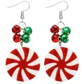 Feestelijke kerst oorbellen met rood-groene bellen en een pepermunt snoepwiel patroon. - Pepermunt bel
