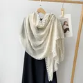 Close-up detail of a beige cotton linen scarf with elegant white lace embroidery. - 180*90CM / Milk Yellow