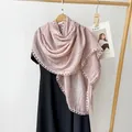 Elegant dusty pink cotton linen scarf featuring delicate lace edges for summer outfits - 180*90CM / Pink