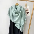Detailed macro view of light green cotton linen scarf with elegant white lace trim - 180*90CM / Green