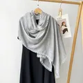 Detailed view of lightweight grey cotton linen scarf with elegant white lace trim - 180*90CM / Gray