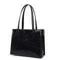 Grand sac fourre-tout noir avec surpiqûres blanches contrastées et fini texturé de luxe - Noir Craquelé