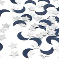 Navy blue moon and silver glitter star paper confetti for wedding or birthday party decor - Blue Moon + Silver Stars
