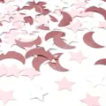 Pink and white star confetti with rose gold glitter moon scraps for party decor - Rose Gold Moon + Pale Pink And White Stars