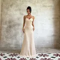 Elegant champagne silk slip maxi dress with corset bodice for summer vacation gala. - XS / Champagne