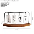 Vintage tabletop flip calendar ornament with black iron frame and natural wooden base - European Calendar - Black