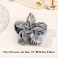 Elegant 8.5cm grey marble plumeria flower hair claw clip for women's bun shark hair accessory - 8.5cm Grey Black Marble Flower