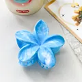 Elegant blue marble pattern plumeria flower hair claw clip for bun hair styling - 8.5cm Frangipani - Ps M-01 Sky Blue / Resin/Plastic