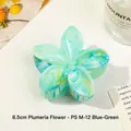 Teal marble pattern plumeria flower hair claw clip, 8.5cm size elegant accessory - 8.5cm Frangipani - Ps M-12 Blue-green / Resin/Plastic