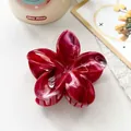 Elegant red and white marble patterned frangipani flower hair claw clip for women's hairstyles - 8.5cm Frangipani - Ps M-11 Wine Red / Resin/Plastic