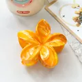 Elegant orange and yellow marble pattern plumeria flower hair claw clip for stylish updos - 8.5cm Frangipani - Ps M-13 Orange / Resin/Plastic