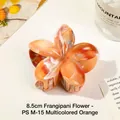 Large 8.5cm marbled orange plumeria floral resin hair claw clip accessory for women - 8.5cm Frangipani - Ps M-15 Orange / Resin/Plastic