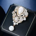 Detailed macro view of an elegant vintage French brooch with water drop pearl and crystals. - Water Drop / White