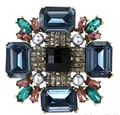 Vintage geometric alloy brooch with blue faceted glass and silver pearls for suits - Dark Blue-Black Style (XZ006-B)