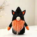 Handmade plush Halloween gnome doll featuring a black bat hat and long orange beard - Black (Black Cat Style)