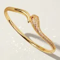 Luxurious gold-plated snake bangle featuring sparkling crystals and red eyes for women - Gold Snake Bangle with Red Eyes BS-J5528G