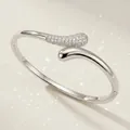 Elegant silver snake bangle with shimmering pavé stones for women's luxury evening wear - Silver Snake Bangle BS-J5585S