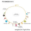 Detailed view of stainless steel charm necklace with measurements and material specs - Golden Strawberry Style (P310)
