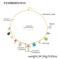 Detailed view of stainless steel necklace with resin charms and dimensions - P239 - Diy Gold Flower Pendant Necklace 50+5cm
