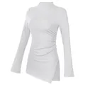 Dettaglio maglia yoga Pilates bianca a costine con maniche a campana e spacco - M / Bianco