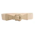 Elegant beige wide elastic waist belt for women featuring a stylish shaped buckle accessory - Beige
