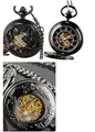Vintage black mechanical pocket watch featuring a dragon relief and detailed skeleton dial - Style 3