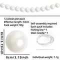 Large white wedding pearl garland kit with 12 pearls, fishing line, and assembly needle - 8cm, 12 Pieces/Pack / White