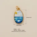 Gold-plated oval enamel pendant featuring a scenic ocean painting for DIY jewelry making - Ocean Pendant