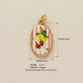 Gold-plated oval fruit pendant with pink stripes and hand-painted lemon strawberry motifs - Lemon Strawberry Pendant