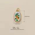 Hand-painted orange fruit oval pendant gold plated copper DIY jewelry making accessory - Orange Pendant (1)