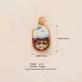 Oval gold-plated copper pendant with colorful enamel flower field landscape painting - No.1 Red Flower Pendant Only (Without Chain) / Gold