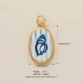 Oval gold-plated copper pendant featuring blue sea shell art, 22x14mm DIY jewelry piece - Blue Conch Pendant Only (Without Chain)