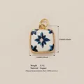 Square blue floral tile pendant charm in gold-plated copper for jewelry making DIY - Blue Flower Pendant (2)