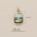 Arched scenic enamel charm pendant in gold-plated copper for DIY jewelry making - Mountain and River Landscape Pendant