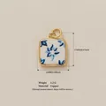Square copper gold plated pendant with blue floral enamel design for DIY jewelry making - Blue Flower Pendant