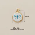 Gold-plated round pendant with painted blue butterfly enamel inlay for DIY jewelry making - Butterfly Pendant