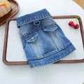 Gilet en denim bleu pour animaux avec anneau en D et poches pour petits chiens. - Bleu (Vêtements de travail rétro)